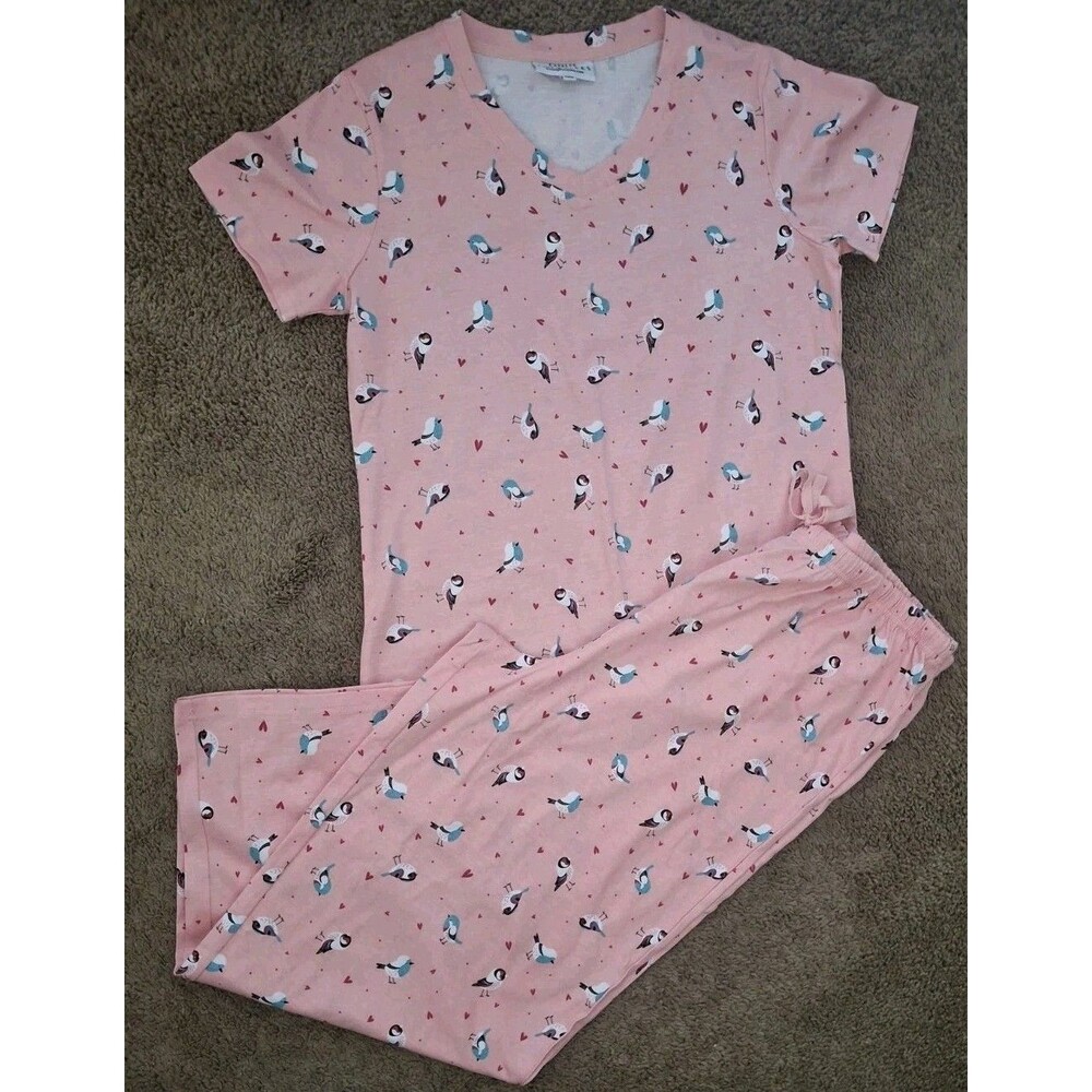Catalog Favorites 2 Pc Pajama Set Small  Pink Bird Heats Novelty Print Cotton